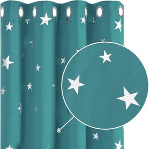 Ondoorzichtig gordijn, verduisteringsgordijn met sterren, turquoise, 260x140
