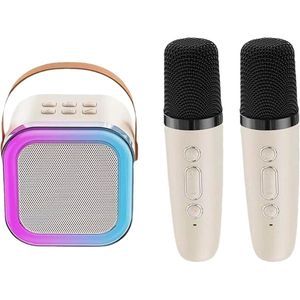 Mini Karaoke Machine voor Volwassenen, Luidspreker met LED Lichten en 2 Draadloze Microfoons, Zang Luidspreker met Microfoon, Draadloze Luidspreker