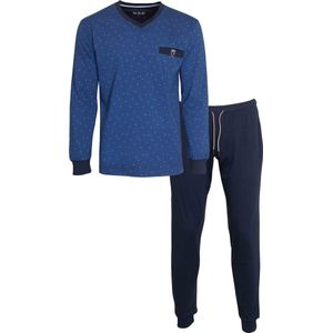 MEQ Heren Pyjama - Met Zijzakken - 100% Katoen - Blauw - Maat XXL