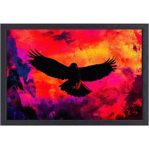 Silhouet vogel kleurrijke achtergrond - Vogel muurdecoratie - Kunstwerk silhouet - Abstract expressionisme - Canvas art met baklijst - Muurdecoratie klassiek - Canvas met baklijst 100x75 cm