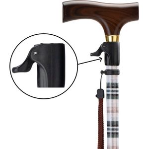 MultiMotion wandelstok met unieke drukknop verstelling - Met ergonomisch comfort handvat en polsbandje - Loopstok - Traploos verstelbaar tussen 65 - 102 cm - Beige geruit