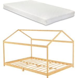 Kinderbed Vindafjord huisbed met matras bamboe 120x200 cm