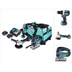 Makita DLX 3152 TX1 accu combiset 18 V DDF 484 + DGA 511 + DJV 180 + 2x accu 5.0 Ah + lader + tas