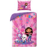 Gabby's Poppenhuis Dekbedovertrek, Party - Eenpersoons - 140 x 200 + 70 x 90 cm - Polyester