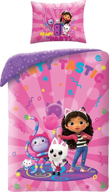 Gabby's Poppenhuis Dekbedovertrek, Party - Eenpersoons - 140 x 200 + 70 x 90 cm - Polyester