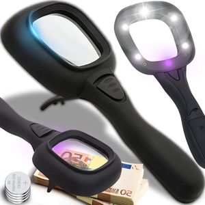 Hand Magnifier with Light - 5 LED Magnifier for Kids Inspection - Hobbies Seniors Reading Books Newspapers Maps - High Brightness Lightweight