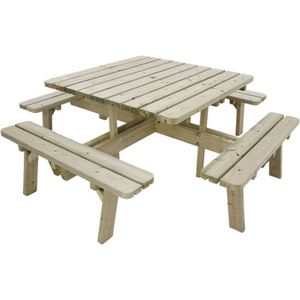 Picknicktafel vuren geimpregneerd vierkant - 201 x 201 x 72 cm