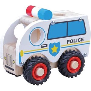 Houten Politieauto politiewagen auto met zwart rubberen wielen