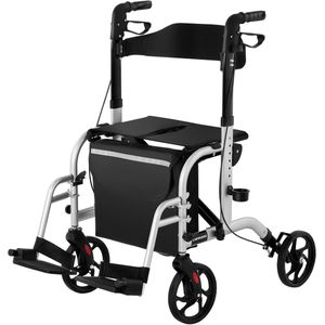 Rollator - 2-in-1 Transportstoel - Aluminium - Met Voetsteunen - Maximaal 136 kg Draagkracht