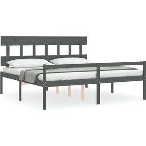 vidaXL - Seniorenbed - met - hoofdbord - massief - hout - grijs - 200x200 - cm