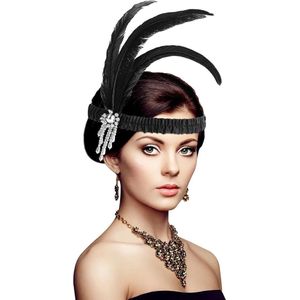 1920s Flapper hoofdband, Feather Crystal Hoofdband 20's Hoofdstuk Accessoires voor Vrouwen Gatsby Kostuum Themafeest, Cocktail Party Haaraccessoires voor Vrouwen