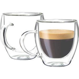 Youngever 2 Stuks 165ML Espressokopjes, Dubbelwandige Glazen Mokken, Koffie Glazen Bekers, Dubbelwandige Espresso Koffie Glazen Cups (Tall)