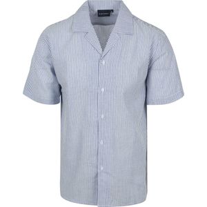 Suitable Short Sleeve Overhemd Stripe Seersucker Lichtblauw - Maat S - Heren - Casual Shirt
