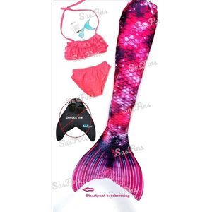 Zeemeermin staart los| Mermaid staart met bikiniset | Pink Stars | maat 120 | Zonder monovin geleverd| Nieuw model 2024!