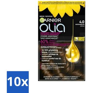 10 x Garnier - Olia 4 - Haarkleuring - Middenbruin - Zonder Ammoniak - 60% Olie - Permanente Kleur - Haarkleuring - Middenbruin - Permanent - Zonder Ammoniak - 60% Olie