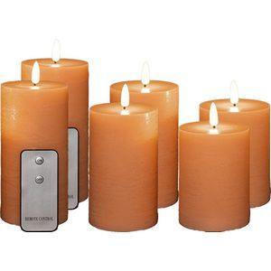 Anna's Collection LED Stompkaarsen met Afstandsbediening - 6x - Perzik Oranje - 10/12.5/15 cm