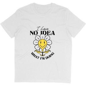 Grappig T Shirt met Print en Tekst: I Have No Idea - Wit - Maat S