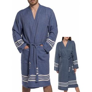 Hamam Badjas Krem Sultan Navy - M - unisex - hotelkwaliteit - sauna badjas - luxe badjas - dunne zomer badjas - ochtendjas