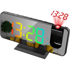 Digitale Wekker met Projectie - Digitale Klok Slaapkamer - Dual-Alarm & Rotatieprojectie - 1 Stuk - Zwart & Wit