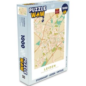 Puzzel Stadskaart - Leiden - Vintage - Legpuzzel - Puzzel 1000 stukjes volwassenen - Plattegrond