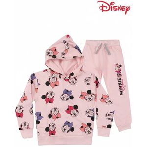 Disney Minnie Mouse Joggingpak - 100% Katoen - Maat: 122/128 - Meisjes Joggingpak - Hoodie & Joggingbroek - Minnie Mouse Kleding - Roze Trainingspak - Meisjes Kleding - Minnie Print - Extra Zacht & Comfortabel - Kleuter - Kinderpak - Hoge Kwaliteit