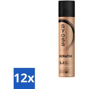 Syoss - Keratin - Haarspray - Versterkt & Fixeert - 300 ml - Voordeelverpakking - 12 stuks