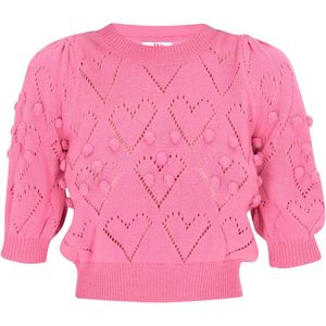 myMo - Top - Met Ajour Hartjespatroon - Korte Pofmouwen