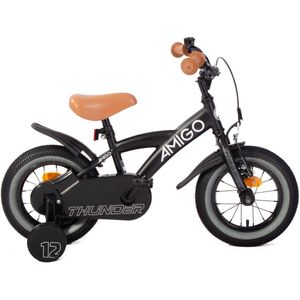 AMIGO Thunder Jongensfiets 12 Inch - Kinderfiets voor 2 tot 4 Jaar - 90-105 cm - Met Zijwieltjes - Zwart/Wit