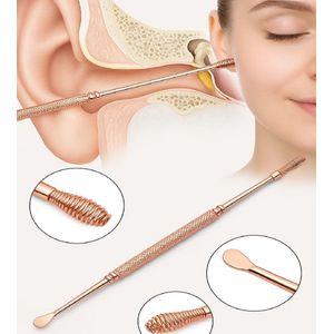 Tweekoppige RVS Oorreiniger I Oorsmeer Verwijderaar I Wattenstaafjes I Oorschep I Wax Removal I Oor reinigen I Rozegoud