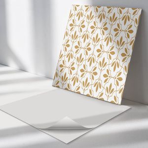Wallfluent Vinyl Wandpaneel - Elegant plantenpatroon Zelfklevend Wandpaneel - 50 cm x 50 cm - Beige PVC wandpaneel - Set van 4 - Vierkant Wandbekleding Vinyl - Patroon Wandpaneel - PVC Muurpaneel - Wandpaneel Keuken en Badkamer