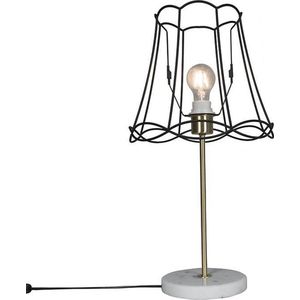 QAZQA kaso - Retro Tafellamp met kap - 1 lichts - H 550 mm - Zwart Goud - Woonkamer | Slaapkamer | Keuken