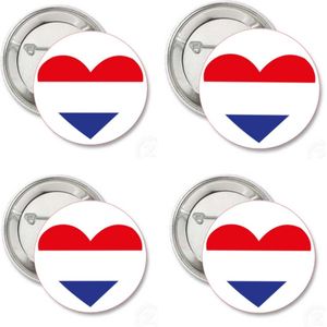 4 Buttons rood wit blauw hartvormig - geboorte - voetbal - koningsdag - EK - WK - Nederland - Holland - button