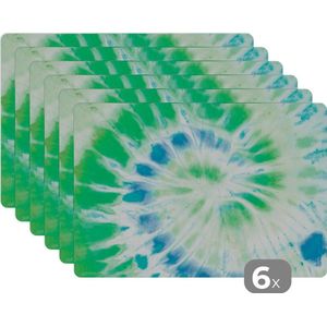 Placemat - Placemats kunststof - 45x30 cm - Zomer - Tie dye - Hippie - 6 stuks - Borden onderleggers antislip - Tafel decoratie - Luxe tafelversiering - Tafelmat vinyl - Bord onderlegger - Tafeldecoratie accessoires