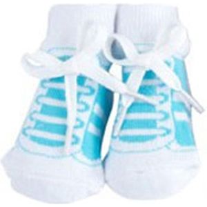 Baby sneaker sokjes aquablauw met wit gestreept, 0-6 mnd