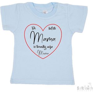Soft Touch T-shirt Shirtje Korte mouw ""De liefste mama is toevallig mijn mama"" Unisex Katoen Blauw/rood/zwart Maat 62/68