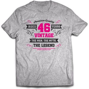 46 Jaar Legend - Feest kado T-Shirt Heren / Dames - Antraciet Grijs / Roze - Perfect Verjaardag Cadeau Shirt - grappige Spreuken, Zinnen en Teksten. Maat L