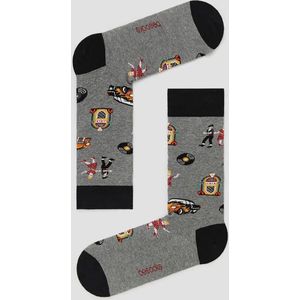 Grappige Sokken Grijs Rockabilly in Bio katoen maat 41-46 - Rockabilly kleding - Rockabilly heren - Zacht - Trendy geschenk - Trendy Cadeau - Verjaardag - Geschenk