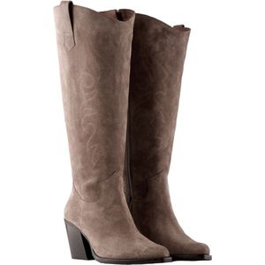 Dames Laarzen Brede Kuiten Abby Suede in Taupe Kuitomtrek 44 cm, schoenmaat 37