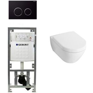 Villeroy & Boch Subway 2.0 Compact met zitting toiletset met geberit inbouwreservoir en sigma20 drukplaat zwart