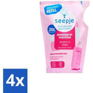 4 x Seepje - Wasverzachter - Duurzaam & Frisse Geur - Navulling - Pioenroos en Cederhout - 30 Wasbeurten - 750 ml - Wasverzachter - Wasmiddel - Natuurlijke Wasverzachter - Biologische Wasverzachter - Duurzame Wasverzachter