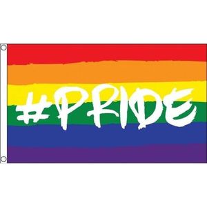 Regenboog LGBT vlag 90 x 150 cm hashtag pride - Gay pride/parade feestversiering/feestdecoratie artikelen