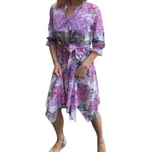 Jurk, lila, bloemenmotief, one size