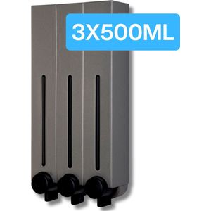 Zeepdispenser - RVS kleur - 3 Kamer - 3 Reservoirs - 3 x 500ml - hangend - wandmontage