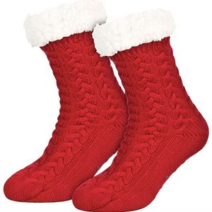 Warme wintersokken met teddy voering en anti slip kleur Rood