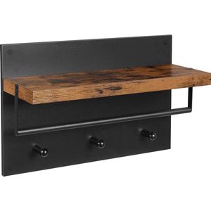 IN-HOME  Industrieel CYRUS Kapstok met Hoedenplank -  Wandkapstok in Metaal / Hout - 60 x 21.5  x 40 cm - Zwart / Bruin