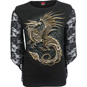 Spiral Celtic Dragon - Longsleeve met kant Dames Shirt met lange mouwen - zwart - XL