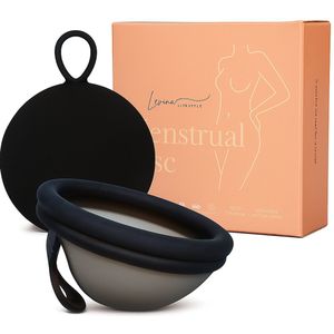 Levina Lifestyle® Luxe herbruikbare Menstruatie Disc met Hoesje - MenstruatieDisc - Menstruatiedisk - Menstruatie - Period - Ziggy cup - Disk - Menstrueren - Zero Waste - BPA vrij - Maat L - Zwart