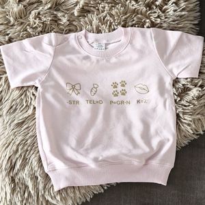 Shirt Aankondiging zwangerschap Rebus Ik word grote zus | korte mouw | roze goud | maat 86 zwangerschap aankondiging bekendmaking Baby big sis sister Grote Zus