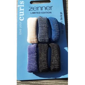 Zenner love your curls - 6 haarelastiekjes tie & go - haarelastieken - naadloos - metalfree - marine donker beige - haarelastiek - limited edition