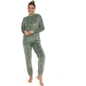 Cocodream dames pyjama - velours fleece - maat XL - Panter - groen